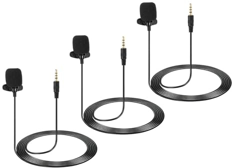 sourcing map Lavalier Micrófono de solapa, 3,5 mm, estéreo, recto, 4 polos, collar de condensador, micrófono de condensador unidireccional con cable de 1,5 m, mini micrófono de solapa para profesores