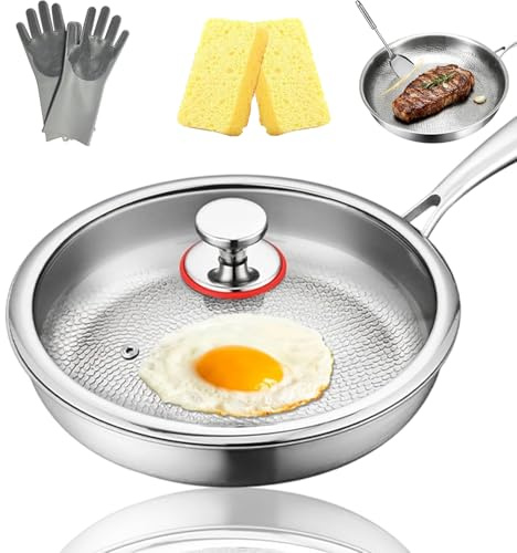 Gienslru Tovara, padella Tovara Titanium Pro, padella in titanio, non rivestita, padella in titanio, 26/28/30 cm, padella Ti-tan per cuocere, perfetta per ogni piano cottura (With Lid, 11.81in)