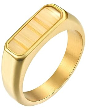 Whoiy Ehering Männer Gold 4MM Breit, Verlobungsring Edelstahl Holz Herrenringe mit Gravur Personalisiert Bandringe Ohne Stein Modeschmuck für Herren Grösse 54 (17.2)
