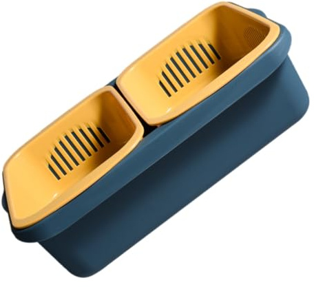 WOFASHPURET Cestino di Verdure e Frutta a Doppio Strato Scolapasta, Contenitore per Alimenti in Plastica senza Bpa, Set da 1 per Casa e Cucina Design Bicolore Giallo e Blu, per Lavaggio
