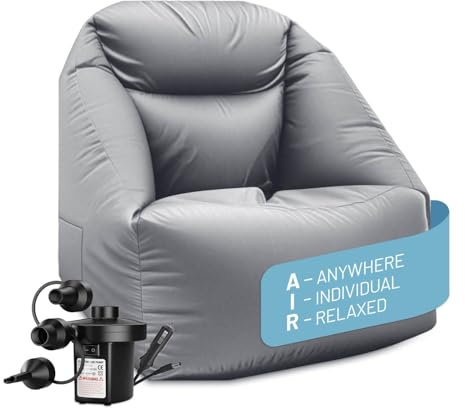 LUMALAND CrozyAir Aufblasbarer Outdoor Sessel mit elektrischer Luftpumpe 2GO | Regulierbares 5-Kammer Luftsystem | Waschbar, Wasserabweisend & Bis 150 kg Belastbar, ca. 87x95x80/35cm | Garten & Strand