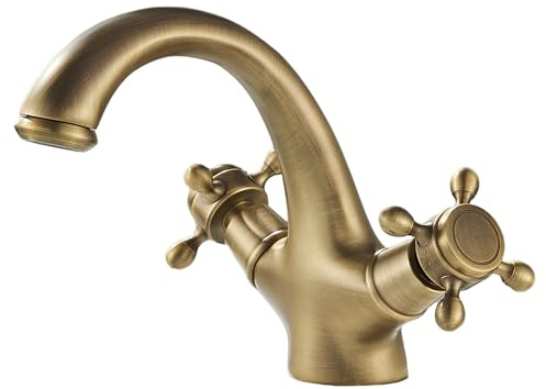 Saeuwtowy Grifo Mezclador con dos Mandos en Cruz para Lavabo Estilo Victoriano Tradicional Grifo de Lavabo vintage,Estilo antiguo