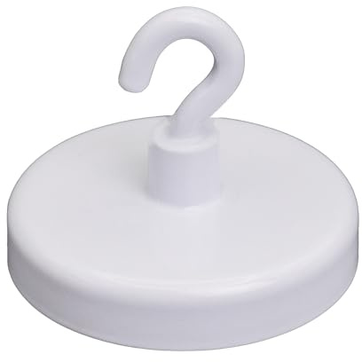 Ferrit Weiß Gestrichener Klemmmagnet Mit M4 - Haken zum Aufhängen, Halten Oder Anzeigen von Gegenständen - 40mm Durchmesser - 10,2kg Zug