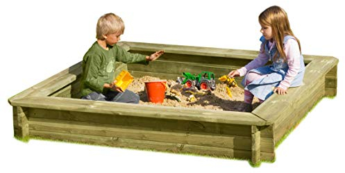 Gartenpirat Sandkasten 180 x 180 x 30 cm aus Holz 30 mm imprägniert Holzsandkasten für den Garten TÜV geprüft