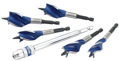 Irwin 1922007 6X Blue Groove Stubby Wood Bit Set with Extension, 16mm-25mm, 5 Pieces