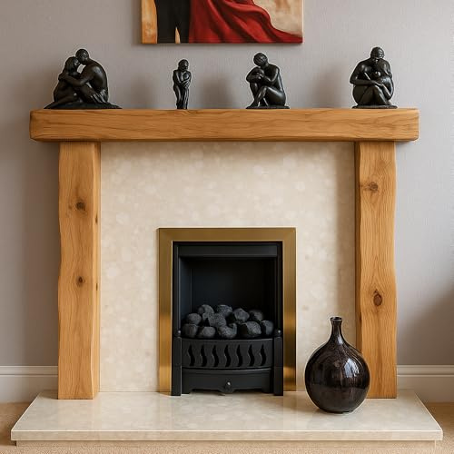 Celtic Timber Solid French Oak Air-Dried Fireplace Mantle Surround Beam w Character Knots & Wood Grain - Handcrafted Rustic Fireplace Surround Living Room & Home Decor 6''x4''x4Ft Upstands 6''x4''x3Ft
