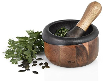 AdHoc MO20 Mörser CRUSH, 2-teiliges Set mit Stößel, Gusseisen/Holz