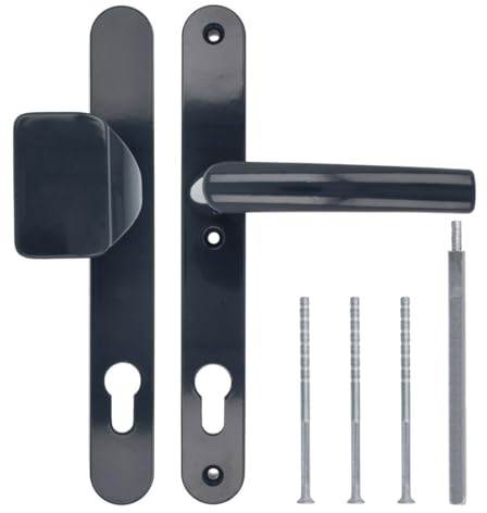 Türgriff/Türdrücker/Türklinke/Drückergarnitur DHS 92mm (Schildbreite 32mm) - Grau RAL 7016 - mit Knauf