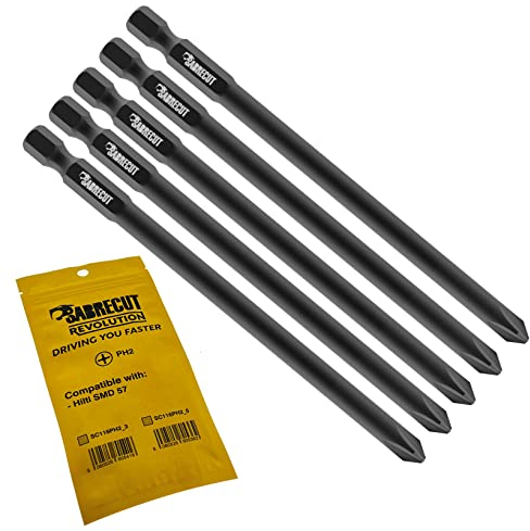5 x SabreCut SC116PH2_5 116mm PH2 Compatible with Hilti SMD 57 SMD57 116/4 1/2 Autofeed Collated Drywall Screwdriver Gun Bit Single Ended Phillips No.2 Heavy Duty
