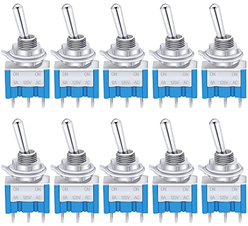 Taiss/10pcs Toggle Switch Blue Mini 3-Pin SPDT ON/ON 6A 125VAC 2 Position MTS-102