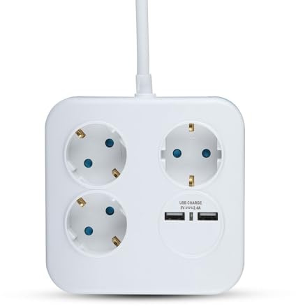 V-TAC VT-1153-2 Multipresa ciabatta 3 posti EU standard 10A + 2 prese USB cavo 1,5mt - sku 8799
