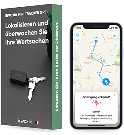 Invoxia Mini-GPS-Tracker - Wasserdichter GPS-Tracker mit Echtzeit-Diebstahlalarm - bis zu 3 Monate Akkulaufzeit - inklusive 3-Jahres-Abo- klein und leicht - Diebstahlschutz für Schlüssel, Boot