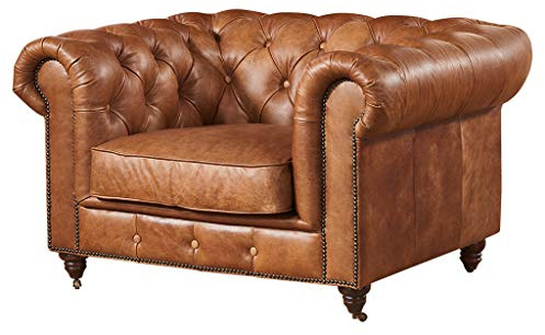 Crafters and Weavers Century Top Grain Vintage Leather Chesterfield Style Arm Chair