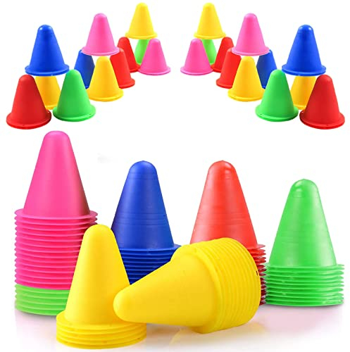 Mein HERZ 50 Stück Bunt Markierungskegel, 【8cm】 Groß Bruchfest Trainingshilfen Leitkegel Verkehrshütchen für Kinder, Fußball, Sport, Reitsport & Hund Training - Gelb/Rot/Grün/Blau/Pink