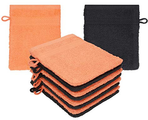 Betz Paquete de 10 Manoplas de baño Premium 100% algodón 16x21 cm Naranja sanguíneo y Grafito