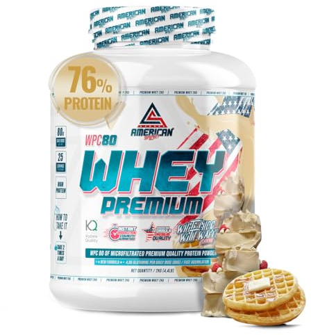 AS American Suplement | Premium Proteina Whey | Whey Protein 2 kg | Aumentar Masa Muscular | Alta Concentración de Proteína en polvo WPC80 Pura | Kyowa Quality® (2 kg, Choco Blanco con Gofre)
