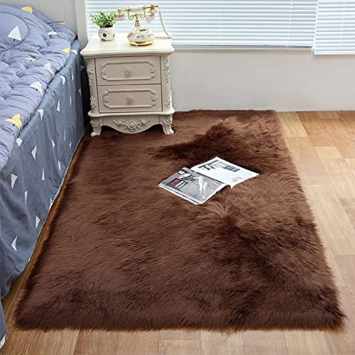 ZFHTAO Flauschiger Teppich Schlafzimmer Kunstfell Teppich Flauschig Schlafzimmer Fellteppich Teppiche Gegend Weich Waschbar Carpet Rechteckig - Brown 40 x120cm