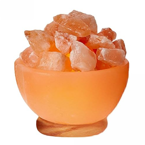 Himalayan Glow Pink Salt Bowl Night Lamp with Crystal Himalayan Salt Chunks | Hand-Carved Himalayan Salt Lamp for Air Purification and Relaxing Ambiance