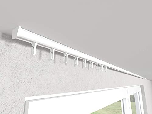 Market-Alley Vorhangschiene Aluminium Weiß/Schwarz Gardinenschiene ; C 1-läufig ; 120cm-600cm. Für Kräuselband Gardinen oder Schiebevorhang (Weiß Gardinenschiene mit Ösengleiter ; 120cm)