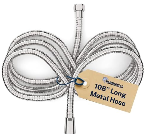 HammerHead Showers® Solid Metal 9 ft Shower Hose - CHROME – Extra Long 108” Attachment for Handheld Shower Head - Shower Hose Replacement