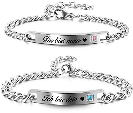 Zysta Verstellbar Pärchen Armband mit Gravur Zirkonia Paar Armbänder aus Edelstahl Geschenk für Damen Herren