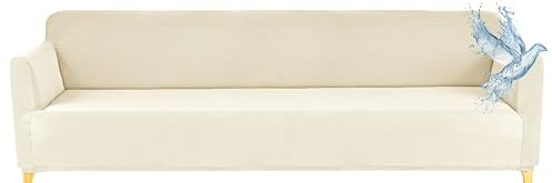 Poligino Sofabezug 4 Sitzer Wasserdicht, Sofahusse Elastisch Universal, Sofa Cover Stretch 4 Sitzer (230-250 cm) Creme weiß
