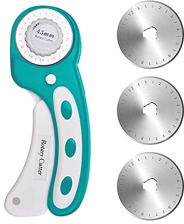 Newaner Cortador Giratorio 45mm, Rotary Cutter con 3 Cuchillas Circular de Repuesto, Cuter Rotatorio, Cortar Herramienta de Corte, Cúter Rotativo para Cortar Tejidos, Papel, Tarjetas, Cuero, Tela