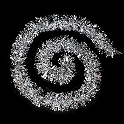 Trimming Shop Weihnachts-Lametta, 1,8 m, luxuriös, grob, metallisch, Weihnachtsbaum, Lametta für Urlaub, Weihnachtsdekoration, Zuhause, Geschenkverpackung, silberfarben