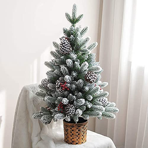 Weihnachtsbaum Kleiner Schnee Beflockt Mit Tannenzapfen Und Beeren Mit Sackleinensockel,Künstlicher Kiefern-Weihnachtsbaum Für Das Büro, Heimdekoration,Mini-Weihnachtsbaum-C 90cm/3ft