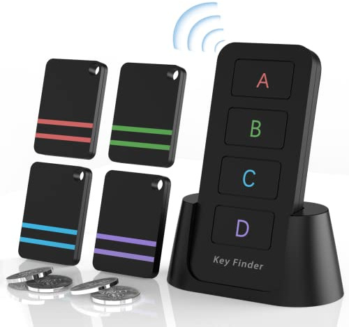 Remote Control Finder, Pack of 4 Find My Keys Device | Stick on Remote Finder, Tracker Tags for Car Keys and Phones | 120Ft Range 80dB RF Key Locator, Lost Key Finders That Make Noise