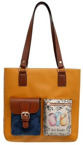DOGO Femme Cuir Vegan Jaune Fait Main et Mode Sac d'épaule - Best Buddies Motif