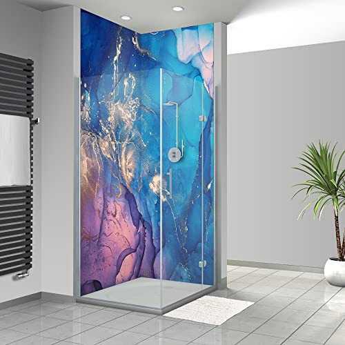 WANDFREUDE individuelle Duschrückwand Aluverbundplatte auf Maß (2 Stück - Blaue Textur - Premium Matt Lack) – Dusche Wandverkleidung Duschwandverkleidung Duschrückwände