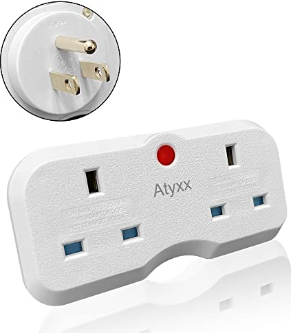 Atyxx America Plug Adaptor - Double Socket UK To US Travel Adapter, Power Indicator Light Easy To Remove Space Saver, UK To Thailand Plug Adapter, USA Plug Type B for Canada Mexico Dominican Republic