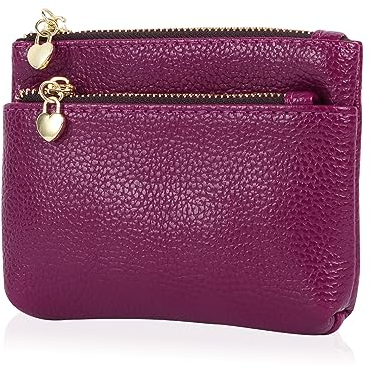 Creaher Geldbörse Damen Echtleder Münzbörsen Mini Geldbörse Münzbeutel Klein Mit Reißverschluss Kartenfächer Brieftasche (Lila)