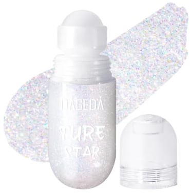 Prreal Roll-on Body Glitter Gel, Mermaid Face Glitter Rave Accessories | Glitzer Face Holographic Hair Glitter, Sparkle Body Shimmer Halloween Makeup for Party Carnival Festival, 01 Dazzle