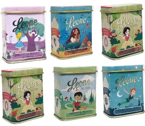 COCOJOY Pastiglie Leone 6 Lattine da Collezione 2024 Pastiglie Leone C'era una Volta - La serie completa dedicata al Mondo delle Fiabe - Gusti Dissetanti e Frutti di Bosco 30g a Confezione
