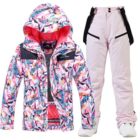 Damen Skijacken Und Hosen, Winddichtem Wasserdichtem Snowboard Schnee, Verdickter Warmer, Atmungsaktiver Mantel Für Den Winter Im Freien,Rosa,M