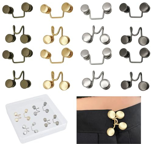 Realand Verbesserter Hosen-Taillenspanner mit bequemer, niedriger Innenwölbung, 8 Set, 4 Farben, verstellbare Jeansknopf-Spanner, Einstellknopfnadeln für Jeans