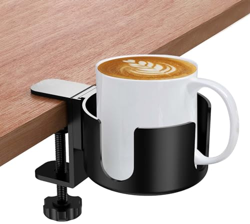 Creative Table Drink Holder, Desk Cup Holder Made of Aluminum Alloy, Adjustable Table Cup Holder Clamp, Desk Bottle Holder Easy to Install, Cup Holder Clip for Water, Drinks, Coffee Cup (Black)
