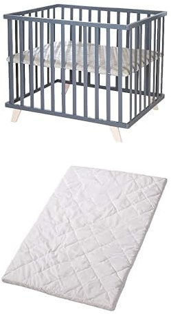 roba Bundle Laufgitter 75 x 100 cm aus Holz anthrazit inkl. Schutzeinlage Greyish gesteppt Laufgittermatratze 75 x 100 cm