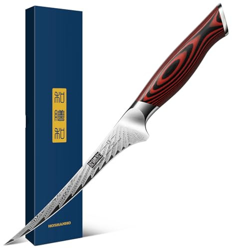 HOSHANHO Filleting Knife 7 Inch, Damascus Steel Boning Knife, Professional Fish Filleting Knives for Meat Chicken Cutting, Meat Knives with G10 Ergonomic Handle