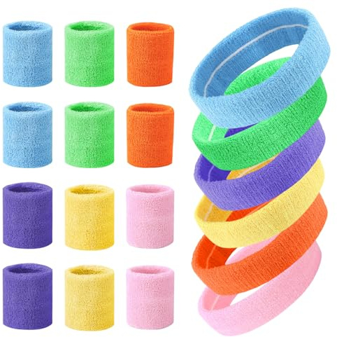 GSrenyu 18 Pcs Sports Headband and Wristbands Set