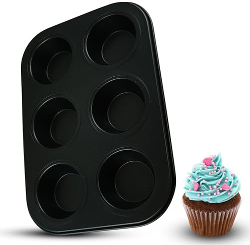 HOVUK Bandeja grande para magdalenas, molde de acero para 6 tazas, moldes antiadherentes para cupcakes, molde gris para magdalenas, molde para hornear magdalenas, utensilios para hornear 27