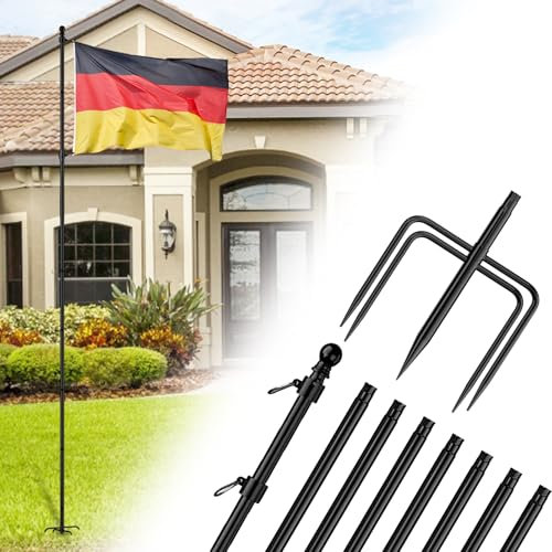 ZMTECH Asta per bandiera da giardino, 300 cm, resistente, con supporto a 5 rebbi, kit per asta per bandiera extra spessa, per esterni (nero, senza bandiera)