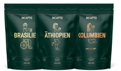Incapto Pack de Cafés Best Sellers | Café en Grano Natural de Especialidad | Orígenes - Colombia, Brasil y Etiopía | Specialty Coffee +80 puntos SCA | 3 paquetes de 500g