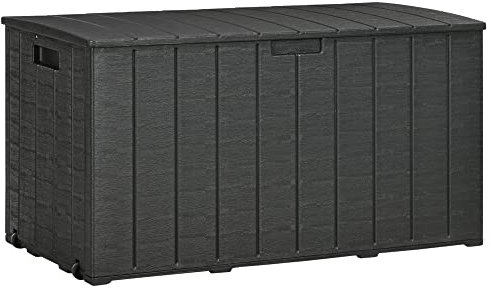 Outsunny Baúl de Almacenamiento Exterior con Asas y Ruedas Arcón Exterior de Plástico de Doble Pared Impermeable Anti-UV para Terraza Patio 366L Carga 100 kg 122,4x62x64,5 cm Negro