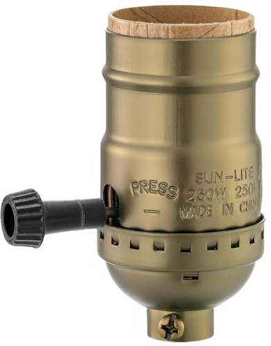 Lamp Socket Replacement, E26 Threaded Base, Turn Knob for ON/Off Light Settings, Lamp Parts for Table and Floor Lamps Repair, Light Socket with Lamp Switch Kit(Antique Brass)