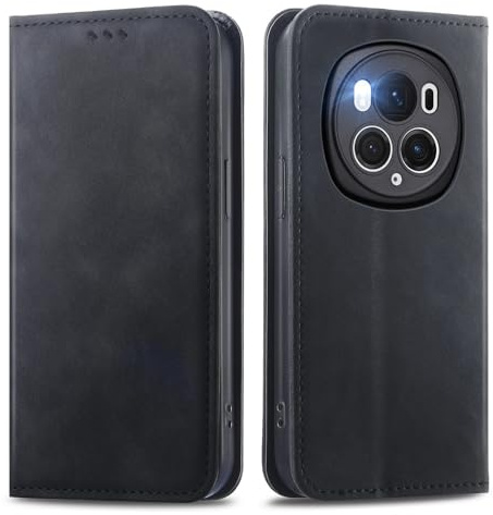 Cracedily Handyhülle für Honor Magic 6 Pro Hülle, Klapphülle Premium Lederhülle Klappbar Flip Case Tasche Magnet Kartenfach Standfunktion Klapphülle Schutzhülle für Honor Magic6 Pro 5G, Schwarz