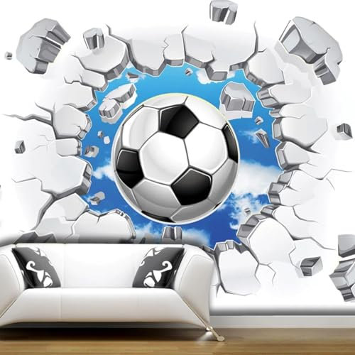 MIXUEXUNLU 3D Mural Wallpaper Modern Football Broken Wall Photo Poster Children's Bedroom Living Room Creative Decoration