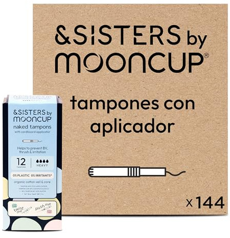 Mooncup Applikator Tampons - Sensible Haut - 144 Stück, Super+ | Plastikfreie Bio-Baumwoll-Tampons gegen Reizungen - Umweltfreundlicher Pappe-Applikator für Komfort & Pflege